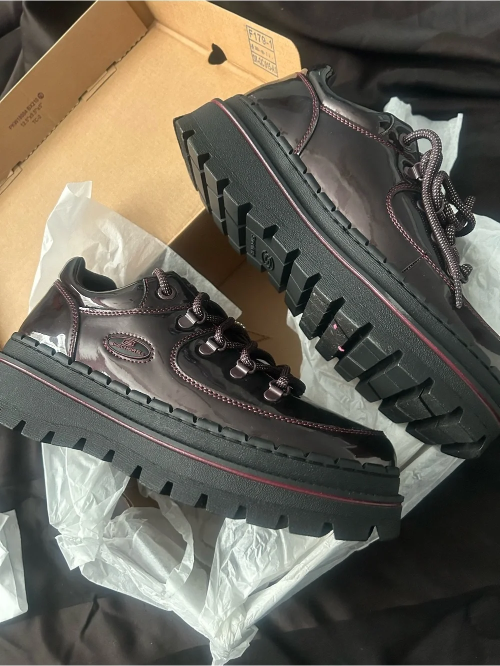 Skechers Burgundy Platform Patent